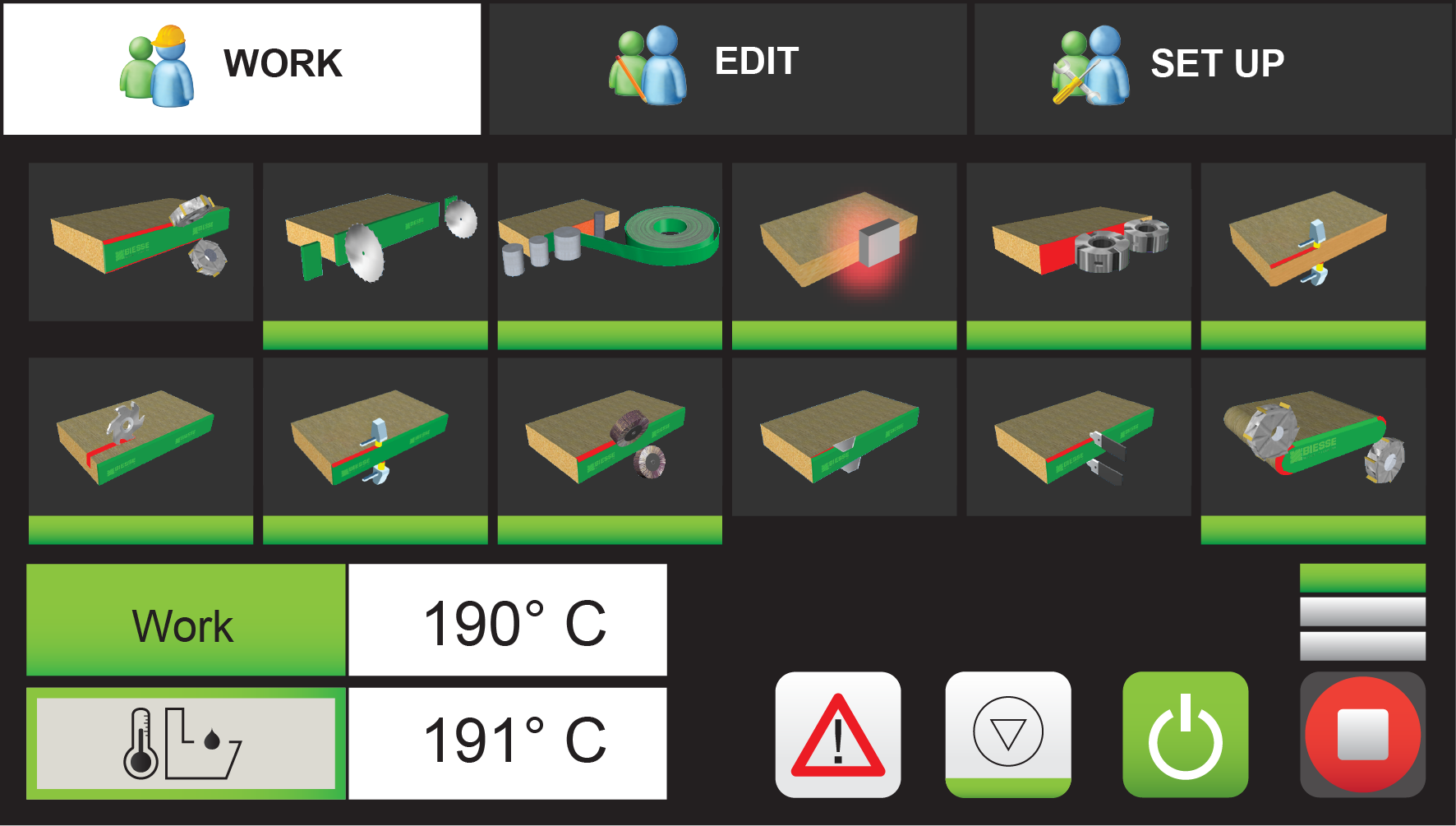 ;Riadiaci panel so 7" dotykovou obrazovkou: Ergonomicky umiestnený pri vstupe do stroja, ponúka jednoduché a intuitívne rozhranie, ktoré umožňuje obsluhe ľahko ovládať stroj a spravovať všetky parametre procesu a štatistiky.