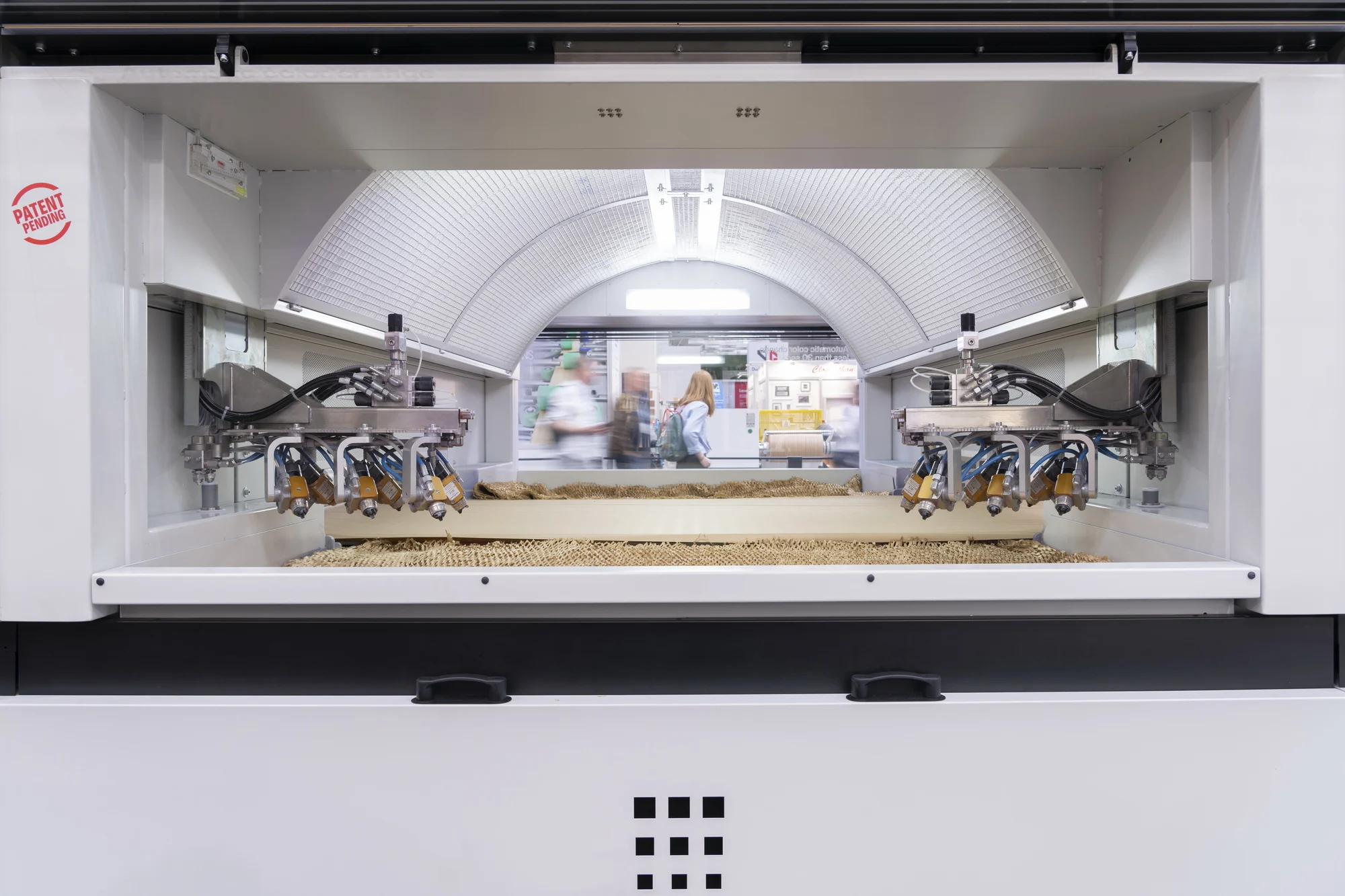 ;Osciláciu dvoch ramien so striekacími pištoľami zaisťuje bezkefový motor s presným pohonom pomocou ozubených remeňov. Každé rameno má vlastné vedenie a stabilnú podperu, čo zaručuje plynulý a presný pohyb pri aplikácii laku. Voliteľne sú k dispozícii rýchlo vymeniteľné ramená, ktoré umožňujú rýchlu zmenu konfigurácie podľa požiadaviek výroby.