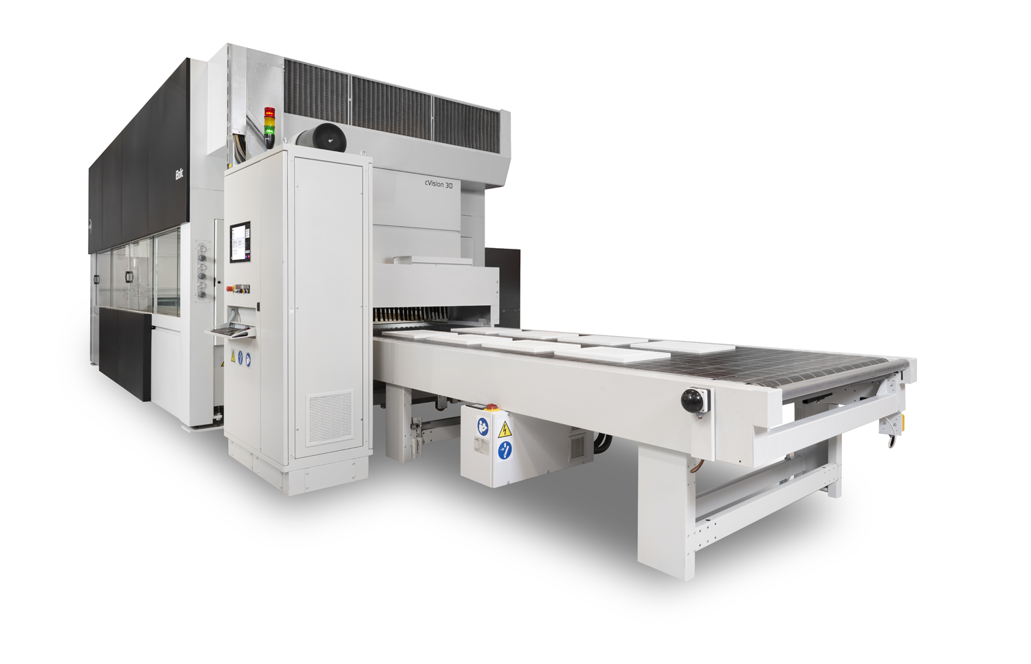 ;Čítacia bariéra, dostupná v 2D verzii s 512 fotodiódami a najnovšej generácii 3D C-Vision, zaisťuje snímanie tvaru, veľkosti a polohy obrobku vo vysokom rozlíšení, čo umožňuje riadiacemu softvéru vykresliť najlepšie trajektórie striekania.